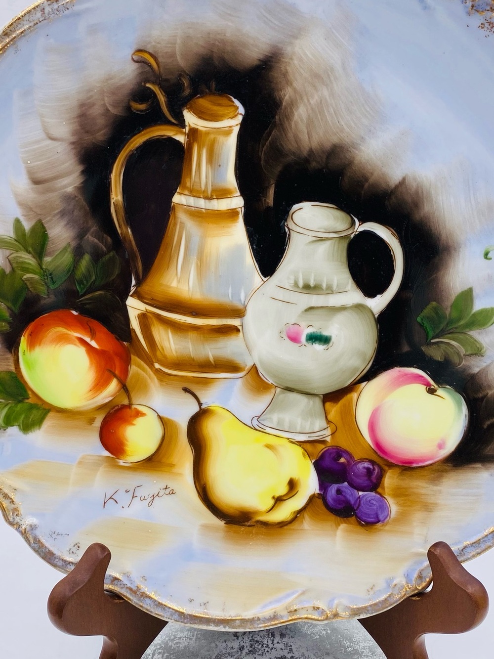 Vintage Porcelain Hand Painted Plate Featuring Fruit Still Life Signed K Fuyita - Picture 5 of 6